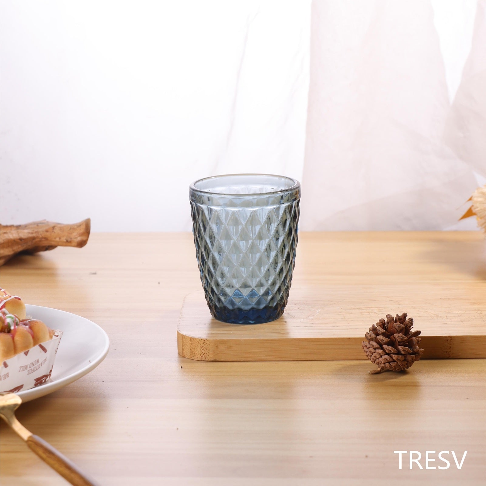 Set de 6 Vasos de Cristal 250ml | Diseño de Diamante Elegante | Aptos para Lavavajillas | Vidrio Sin Plomo para Agua y Refrescos