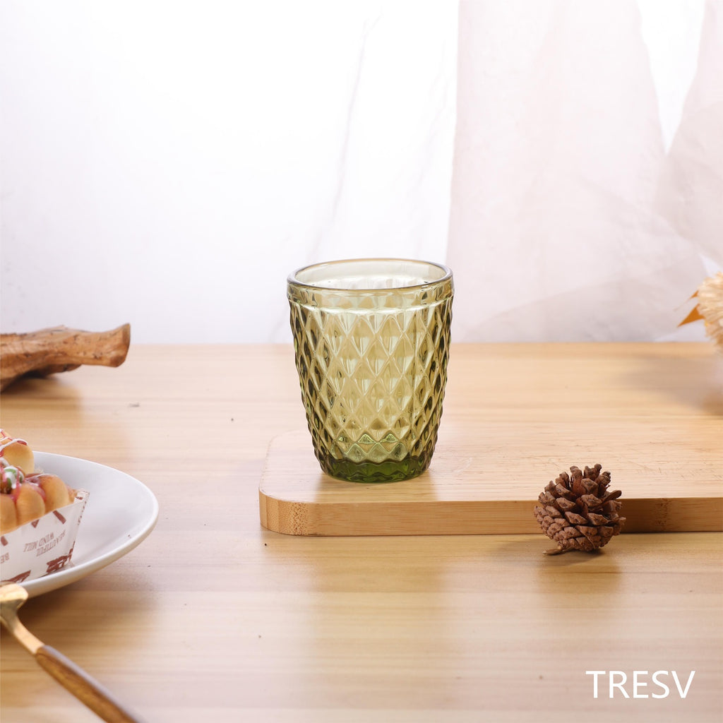 Set de 6 Vasos de Cristal 250ml | Diseño de Diamante Elegante | Aptos para Lavavajillas | Vidrio Sin Plomo para Agua y Refrescos