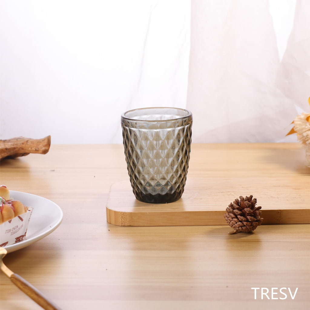 Set de 6 Vasos de Cristal 250ml | Diseño de Diamante Elegante | Aptos para Lavavajillas | Vidrio Sin Plomo para Agua y Refrescos