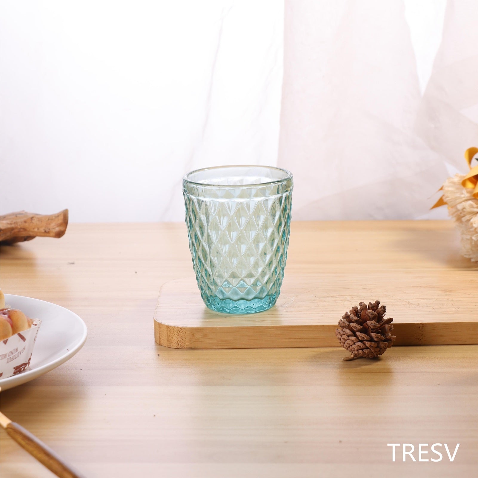 Set de 6 Vasos de Cristal 250ml | Diseño de Diamante Elegante | Aptos para Lavavajillas | Vidrio Sin Plomo para Agua y Refrescos