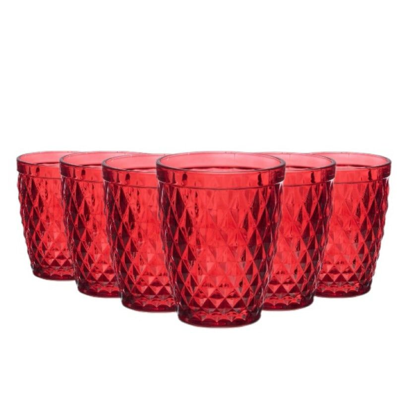 Set de 6 Vasos de Cristal 250ml | Diseño de Diamante Elegante | Vidrio Sin Plomo para Agua y Refrescos