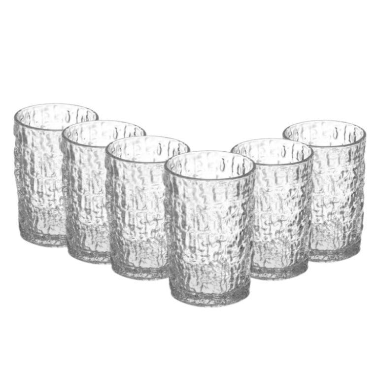 Set 6 Vasos de Cristal 250ml y 300ml Transparentes y Aptos para Lavavajillas Diseño Único con Textura de Corteza