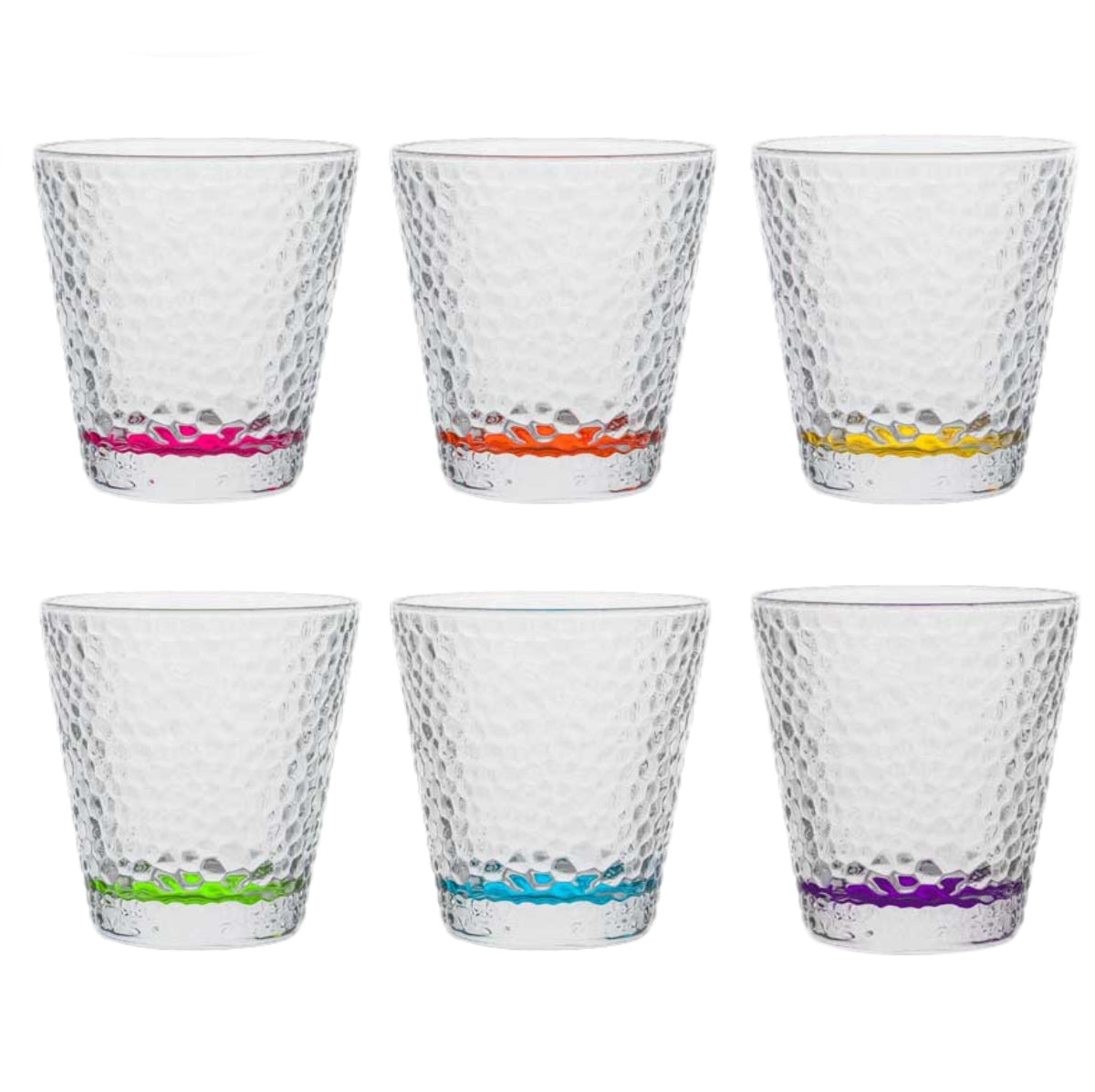 Set de 6 Vasos de cristal agua de Colores, Vasos de Cristal de 310ml Multicolor y Transparentes (310ml Color fondo)