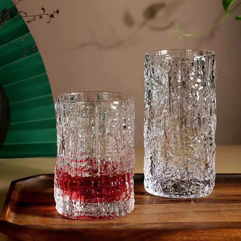 Set 6 Vasos de Cristal 250ml y 300ml Transparentes y Aptos para Lavavajillas Diseño Único con Textura de Corteza