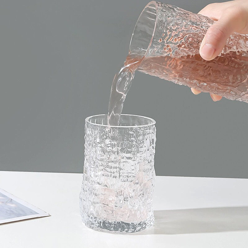Set 6 Vasos de Cristal 250ml y 300ml Transparentes y Aptos para Lavavajillas Diseño Único con Textura de Corteza
