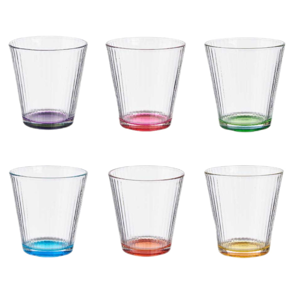 Set de 6 Vasos de cristal agua de Colores, Vasos de Cristal de 310ml Multicolor y Transparentes