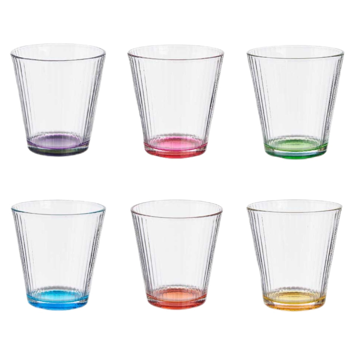 Set de 6 Vasos de cristal agua de Colores, Vasos de Cristal de 310ml Multicolor y Transparentes