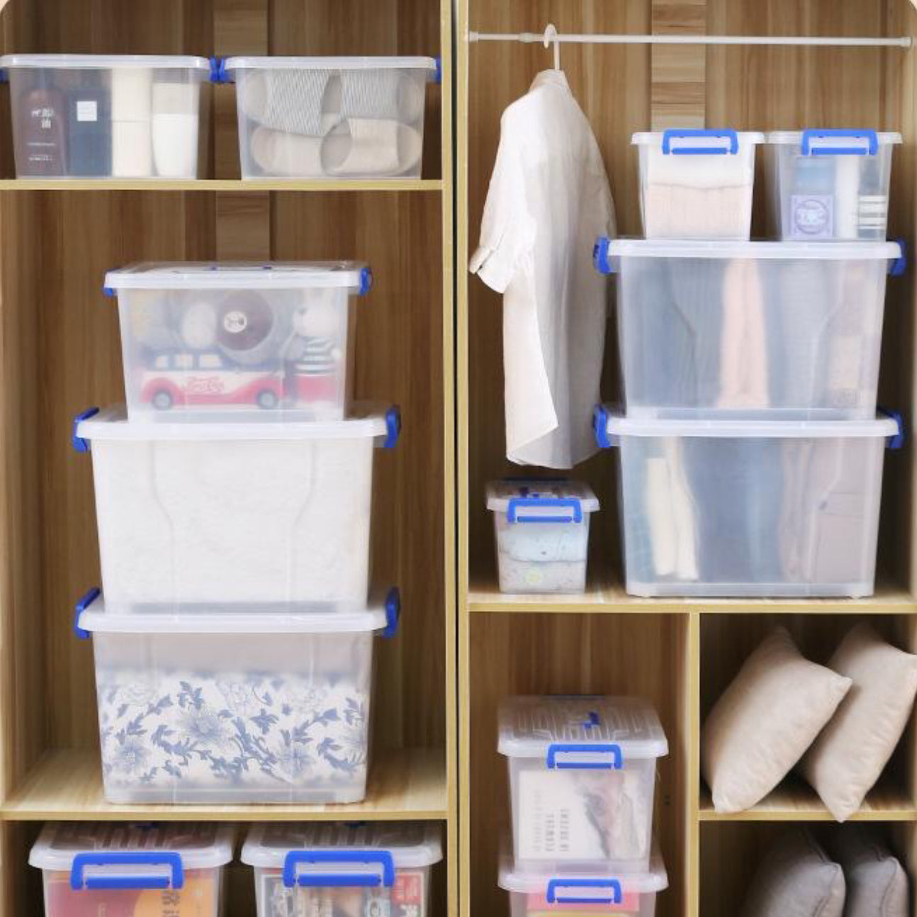 Set 3 Cajas de Ordenación 35L Almacenamiento Plástico Transparente Hermético