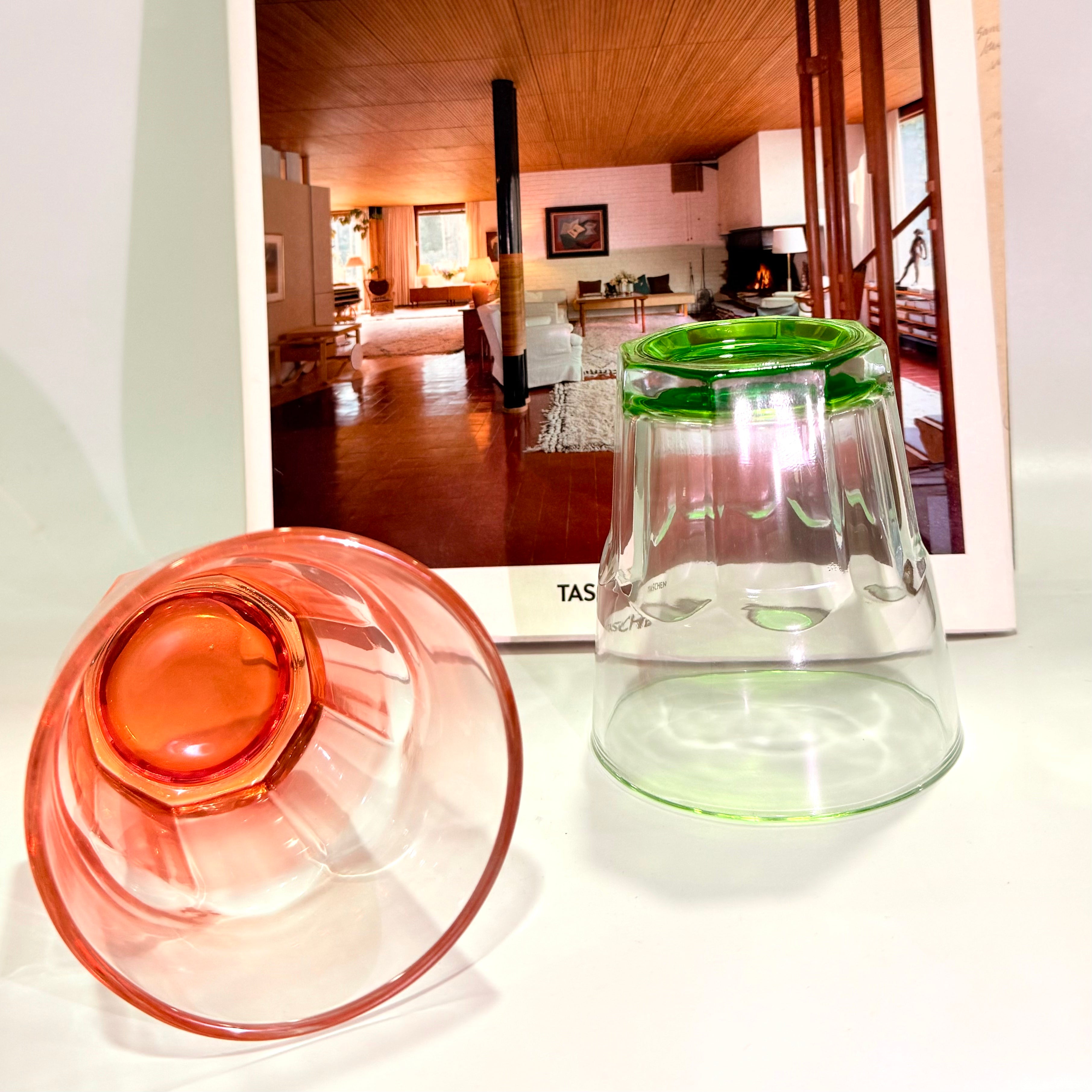 Set de 6 Vasos Colores y Transparente, Vaso de Cristal agua de 285 ml, Vaso de Agua y Bebidas, Aptos para Lavavajillas