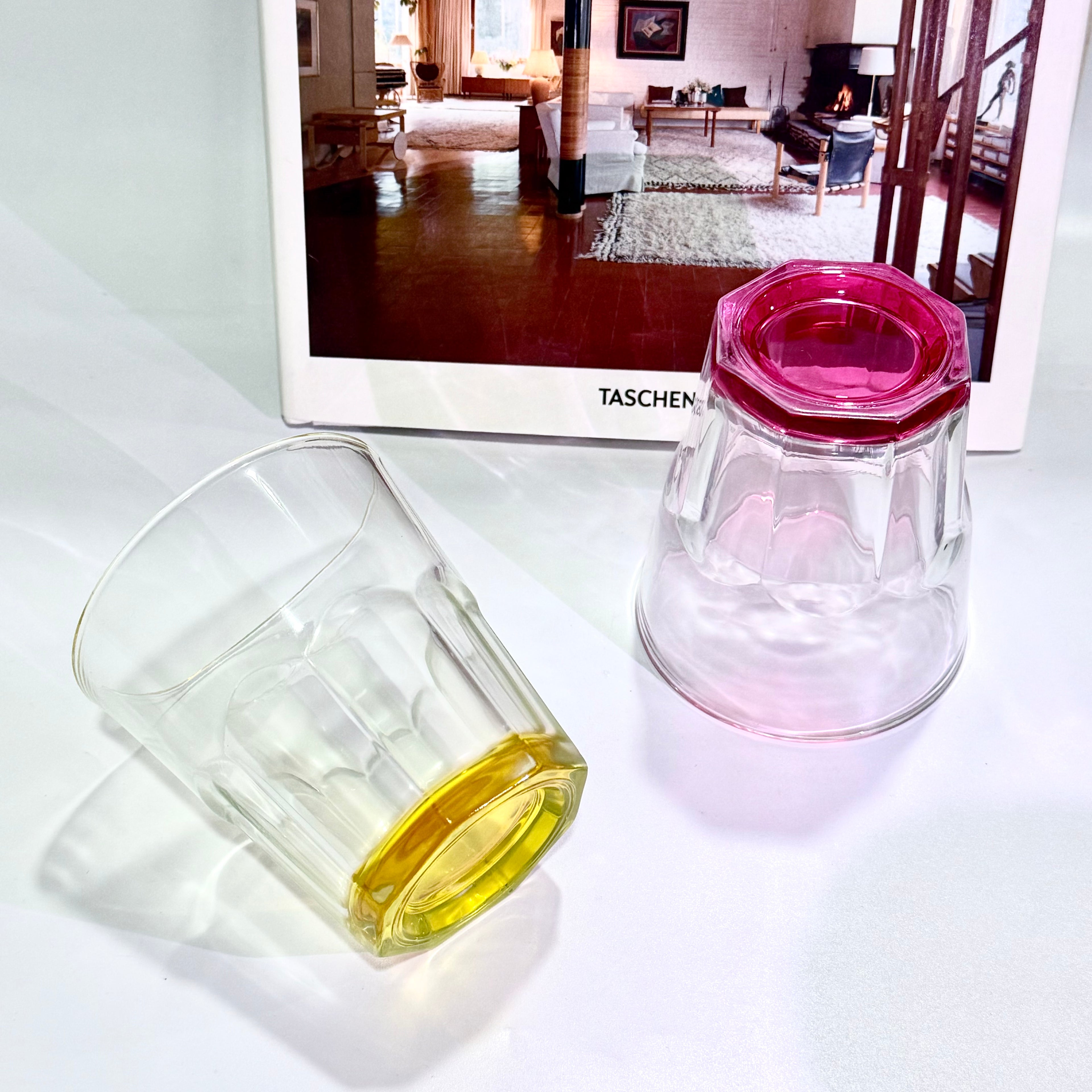 Set de 6 Vasos Colores y Transparente, Vaso de Cristal agua de 285 ml, Vaso de Agua y Bebidas, Aptos para Lavavajillas