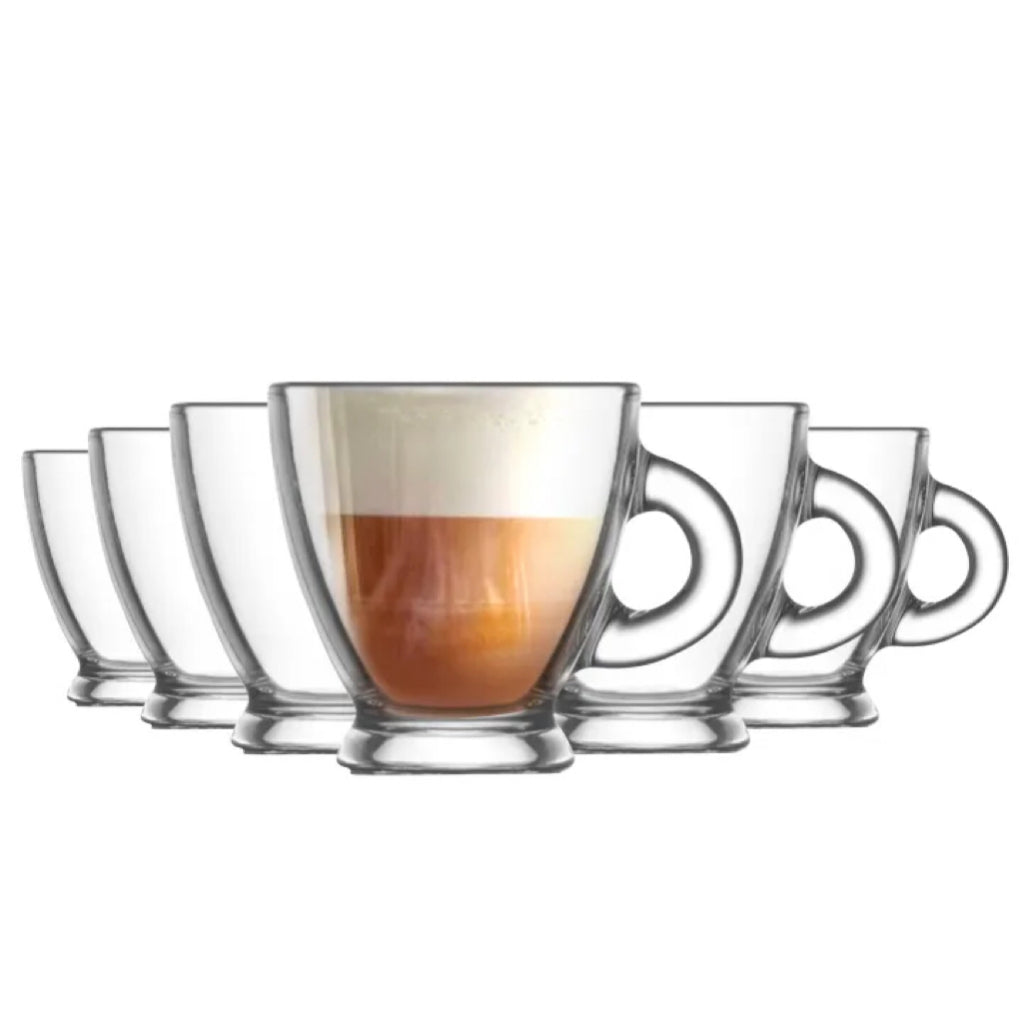Set de 6 Tazas Transparentes de cristal de 95cc, Taza de Vidrio,Productos de vidrio,Taza de Café Cortado y Espresso, Tazas de Agua, Bebida y Alcohol, Aptas para Lavavajillas