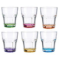 Set de 6 Vasos Colores y Transparente, Vaso de Cristal agua de 285 ml, Vaso de Agua y Bebidas, Aptos para Lavavajillas