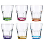 Set de 6 Vasos Colores y Transparente, Vaso de Cristal agua de 285 ml, Vaso de Agua y Bebidas, Aptos para Lavavajillas