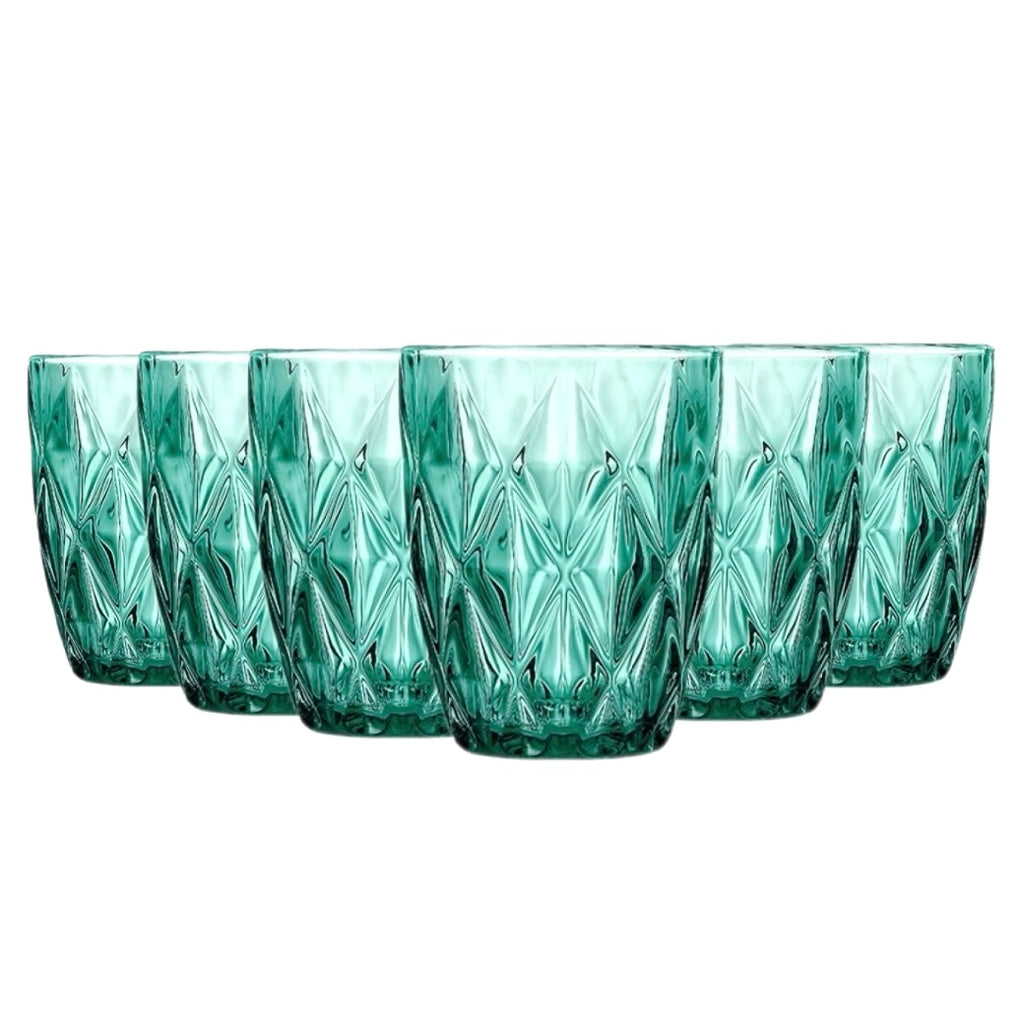 Set de 6 Vasos Colores o Transparente, Vaso de Cristal agua de 300 ml, Vaso de Agua y Bebidas, Aptos para Lavavajillas (Verde)