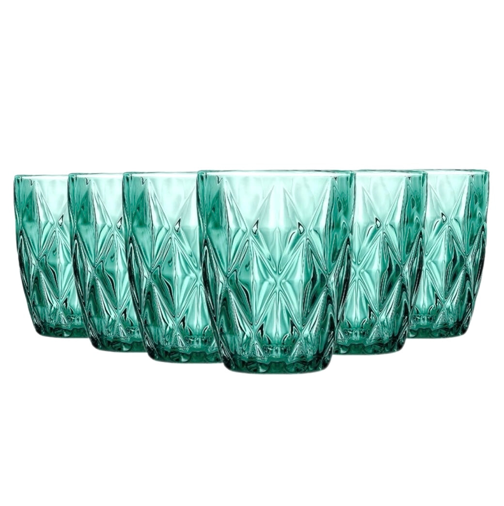 Set de 6 Vasos Colores o Transparente, Vaso de Cristal agua de 300 ml, Vaso de Agua y Bebidas, Aptos para Lavavajillas (Verde)
