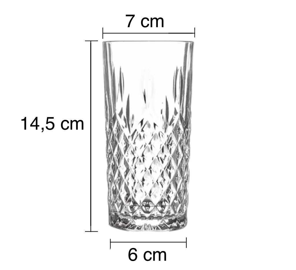 Set de 6 Vasos de Cristal Agua y Bebidas, Vasos de Cristal Transparentes de 356cc, Aptos para Lavavajillas