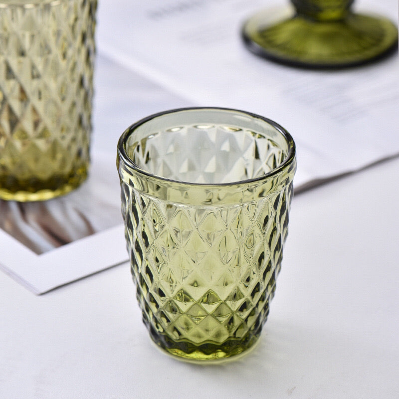 Set de 6 Vasos de Cristal 250ml | Diseño de Diamante Elegante | Aptos para Lavavajillas | Vidrio Sin Plomo para Agua y Refrescos