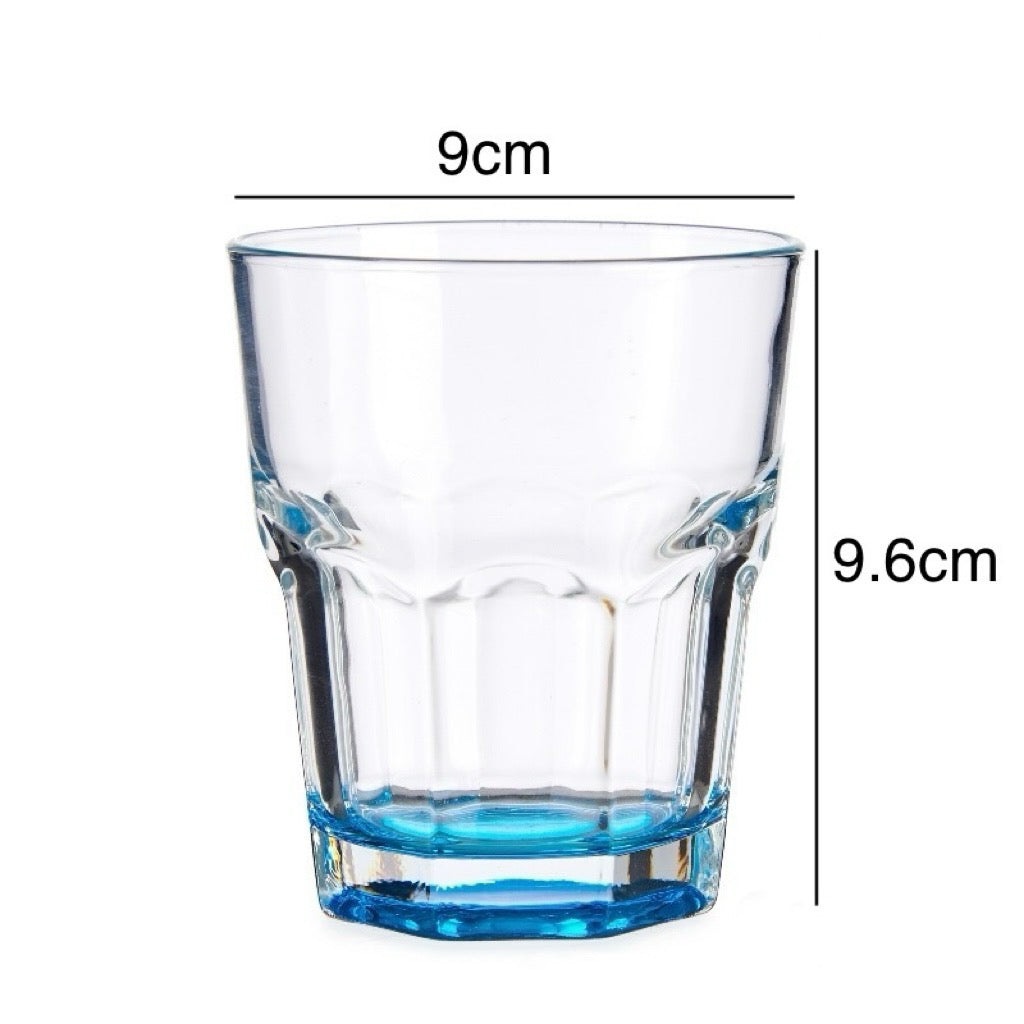 Set de 6 Vasos Colores y Transparente, Vaso de Cristal agua de 285 ml, Vaso de Agua y Bebidas, Aptos para Lavavajillas