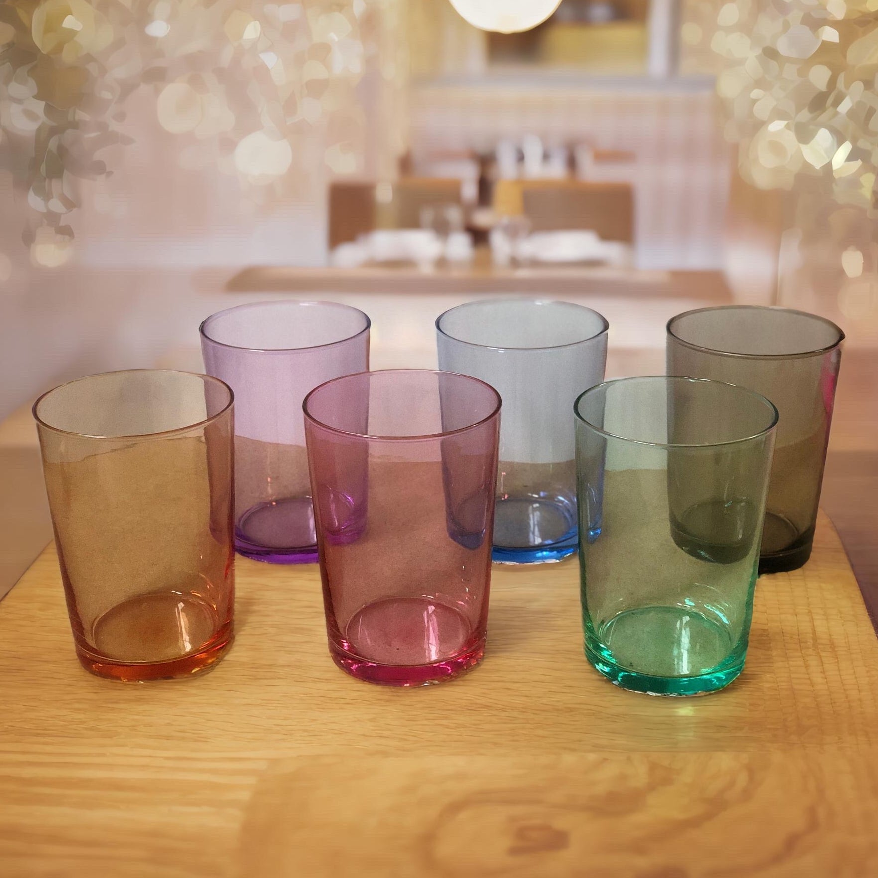 Set de 6 Vasos de Agua de Colores Pastel, Vasos de Cristal Multicolor de 510cc, Aptos para Lavavajillas