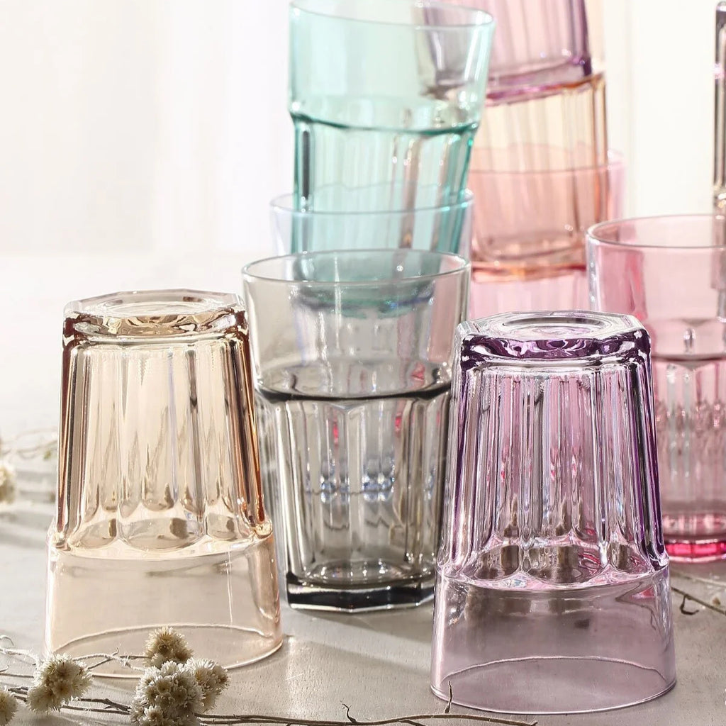 Set de 6 Vasos de Colores Pastel, Vasos de Cristal Multicolor Altos de 365cc,Aptos para Lavavajillas