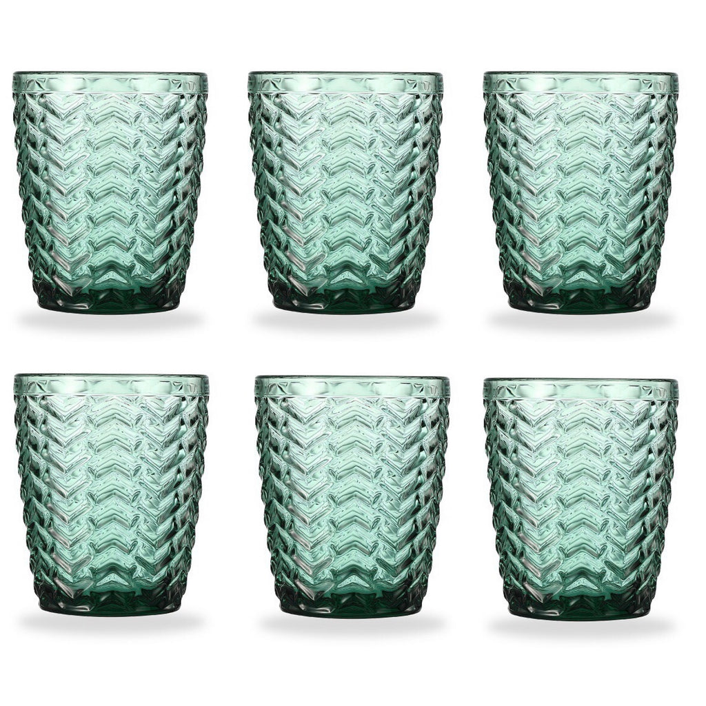 Set de 6 Vasos Colores , Vaso de Cristal agua de 290cc, Vaso de Agua y Bebidas, Aptos para Lavavajillas (Verde)