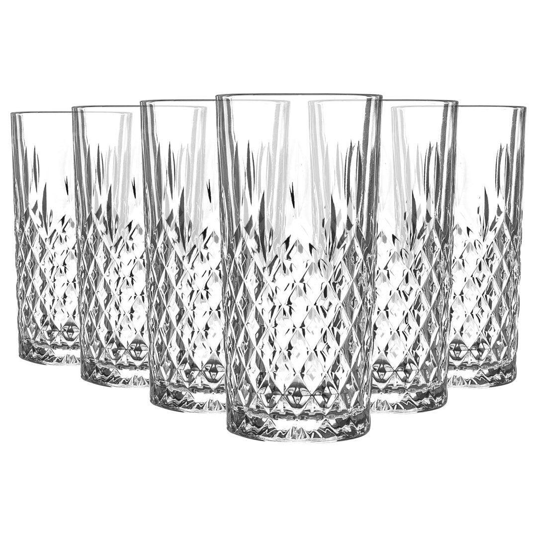 Set de 6 Vasos de Cristal Agua y Bebidas, Vasos de Cristal Transparentes de 356cc, Aptos para Lavavajillas