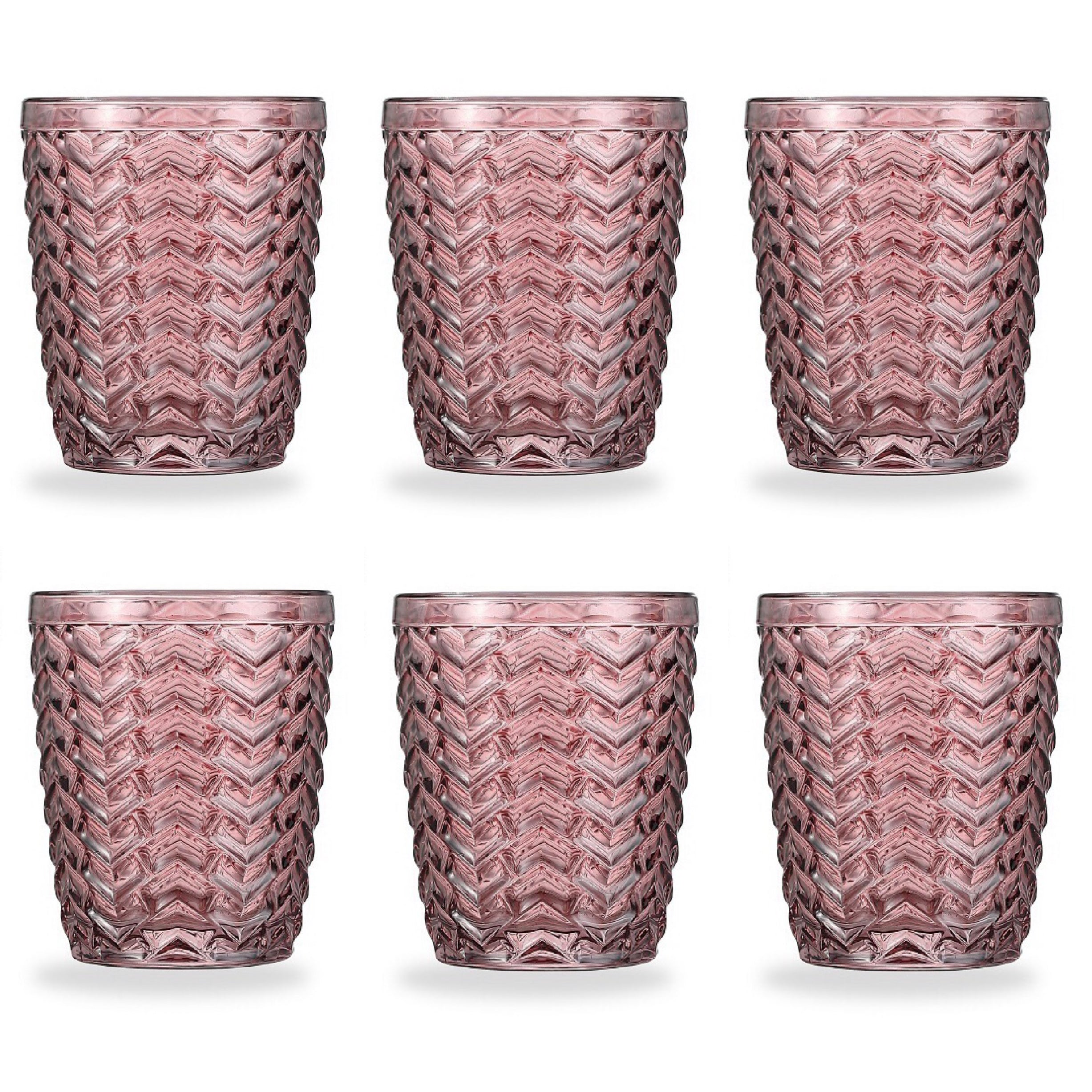 Set de 6 Vasos Colores , Vaso de Cristal agua de 290cc, Vaso de Agua y Bebidas, Aptos para Lavavajillas (Rosa)