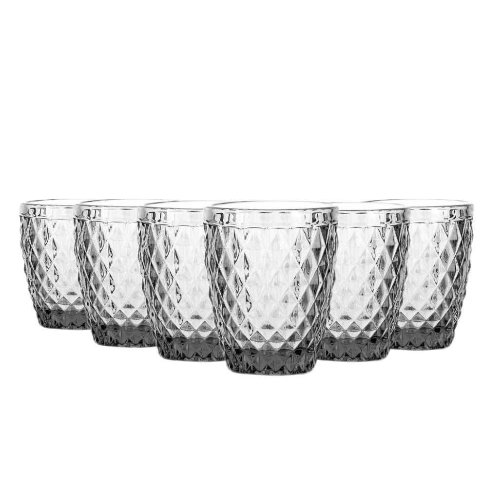 Set de 6 Vasos de Cristal 250ml | Diseño de Diamante Elegante | Aptos para Lavavajillas | Vidrio Sin Plomo para Agua y Refrescos