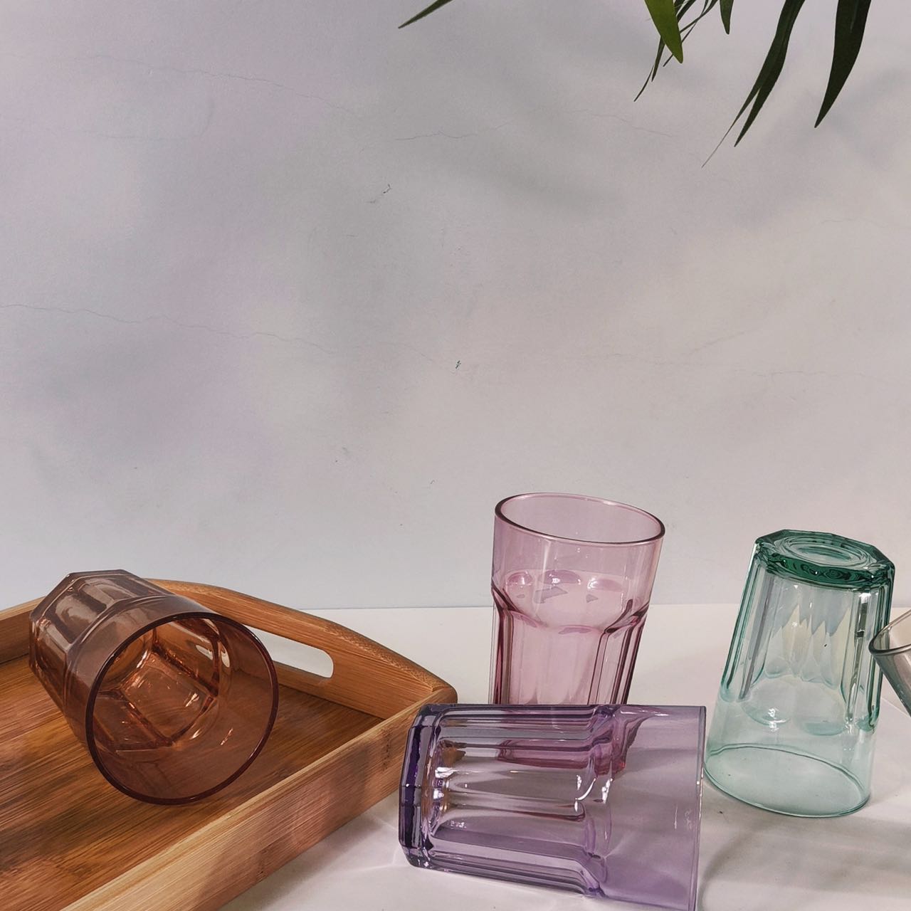 Set de 6 Vasos de Colores Pastel, Vasos de Cristal Multicolor Altos de 365cc,Aptos para Lavavajillas