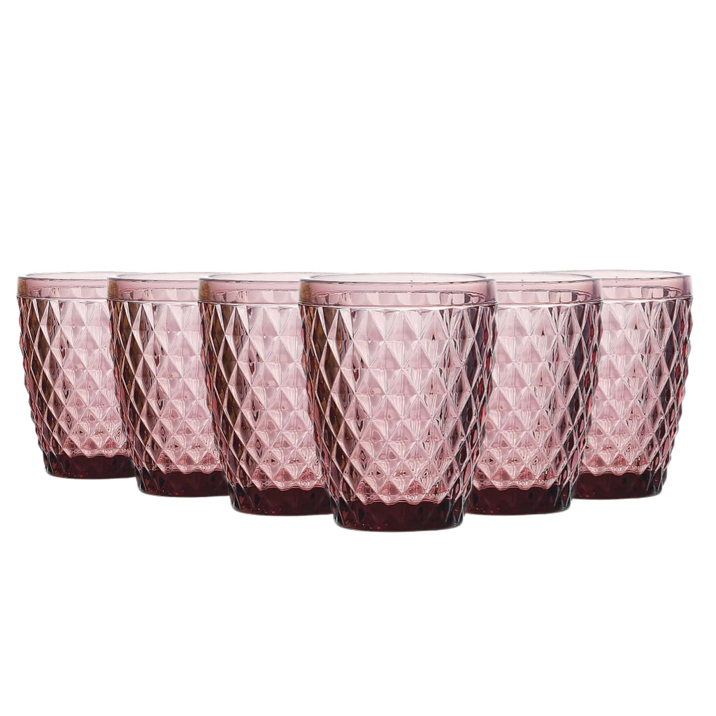 Set de 6 Vasos de Cristal 250ml | Diseño de Diamante Elegante | Aptos para Lavavajillas | Vidrio Sin Plomo para Agua y Refrescos