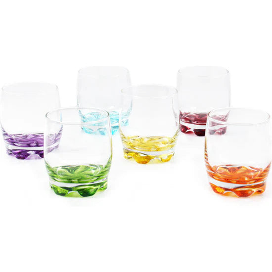 Set de 6 Vasos de Colores y Transparente de Vidrio de 290ml