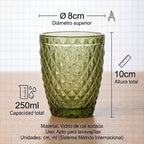 Set de 6 Vasos de Cristal 250ml | Diseño de Diamante Elegante | Aptos para Lavavajillas | Vidrio Sin Plomo para Agua y Refrescos