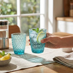 Set de 6 Vasos de Cristal 250ml | Diseño de Diamante Elegante | Aptos para Lavavajillas | Vidrio Sin Plomo para Agua y Refrescos