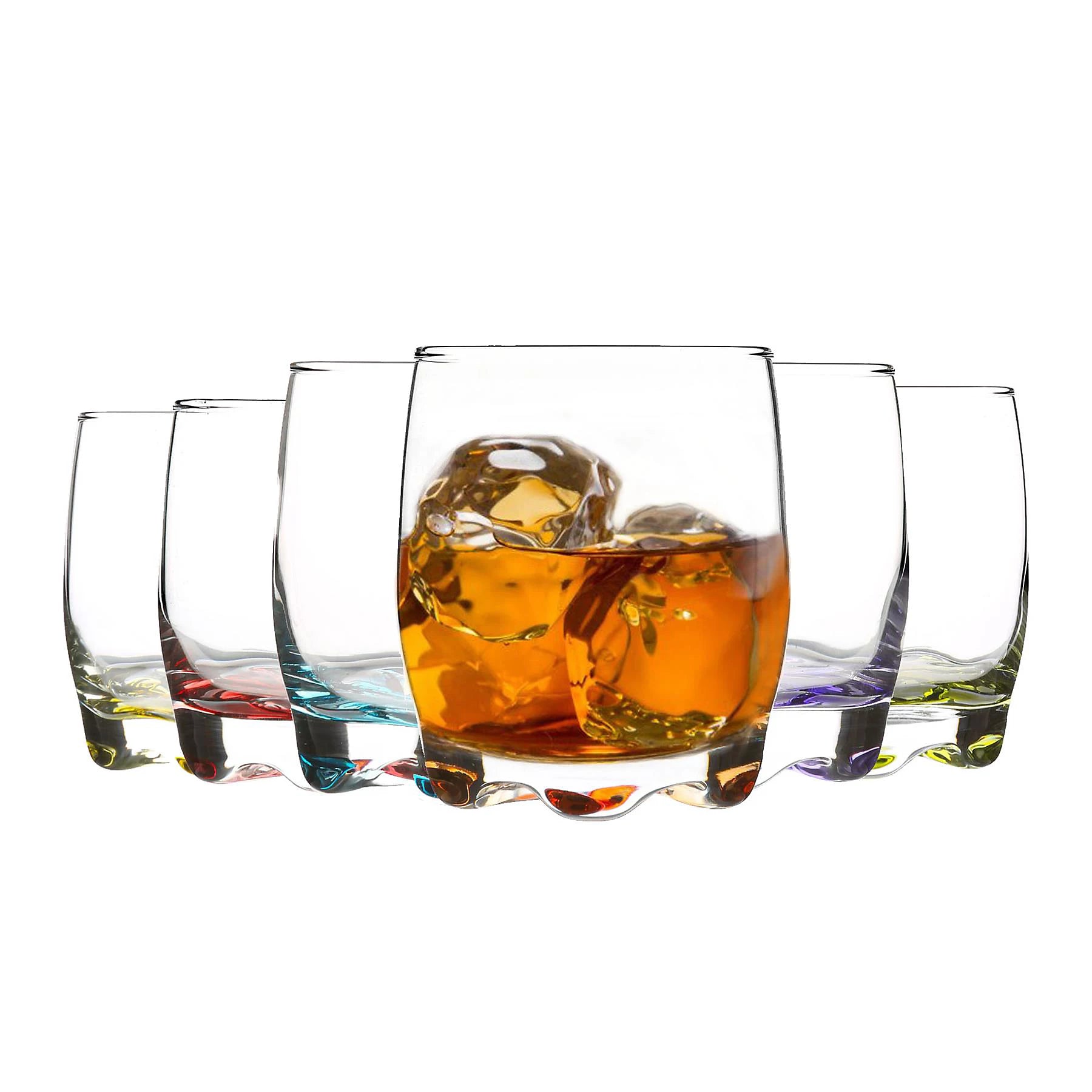 Set de 6 Vasos de Colores y Transparente de Vidrio de 290ml